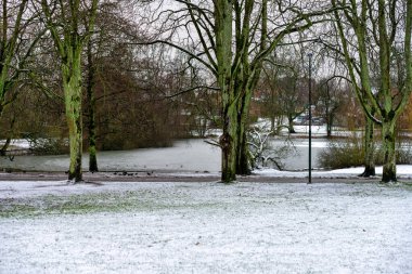 Bir parkın kış fotoğrafı. Fotoğraf İsveç 'in İskandinav ilçesinden.