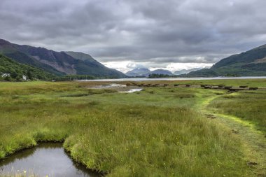 İskoçya 'nın Leven Gölü, Glencoe, İskoçya manzaralı kırsal arazisi
