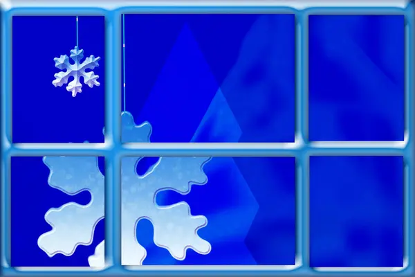 Noel Arkaplanı Pencerenin Dışında Kar Taneleri — Stok fotoğraf