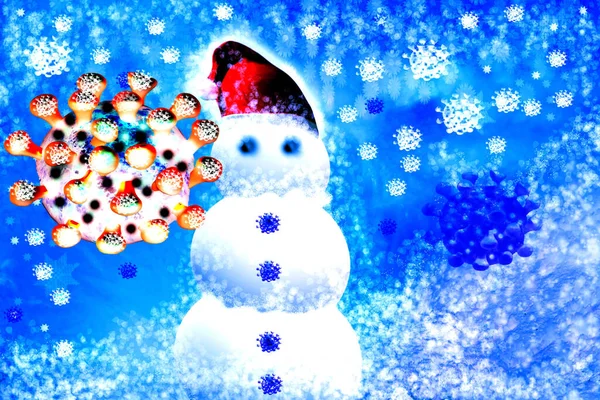 コロナウイルスとクリスマスの雪だるま Covid 19のコンセプト — ストック写真