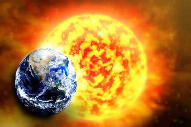 Uzayda Dünya ve Güneş. Bu görüntünün elementleri NASA tarafından desteklenmektedir. 