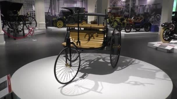 Pyshma Rússia 2021 Exposição Carros Retro Carro Benz Patent Motorwagen — Vídeo de Stock