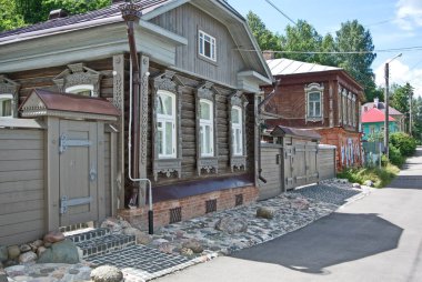 Eski Volga tüccarlarının Ples şehrinin dar sokakları. Rusya 'nın Altın Yüzüğü. Turistlerin ziyaret ettiği bir yer.
