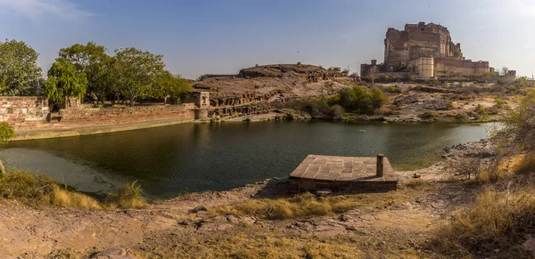 Ein Rundblick Über Den Wüstenfelsenpark Oberhalb Der Stadt Jodhpur Rajasthan — Stockfoto