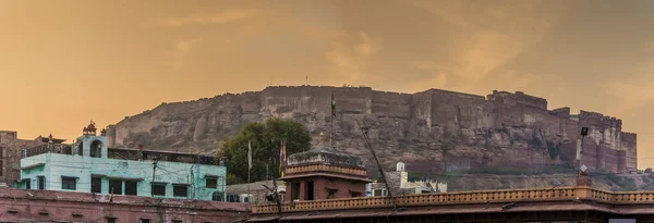 Widok Zachodzie Słońca Jodhpur Rajasthan Indie Patrząc Kierunku Twierdzy Nad — Zdjęcie stockowe
