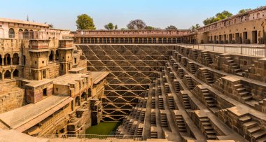A panorama view across a step well at Abhaneri near to Jaipur, Rajasthan, India in the morning clipart