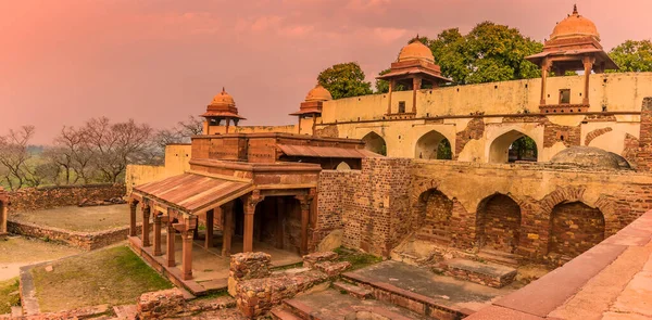 Opuštěné Zdi Chrámového Komplexu Fathepur Sikri Indii Září Světle Západu — Stock fotografie