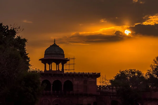 Ανατολή Ηλίου Πάνω Από Συγκρότημα Taj Mahal Στο Agra Ινδία — Φωτογραφία Αρχείου