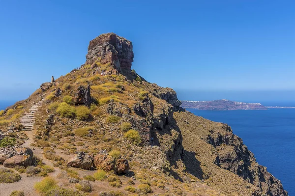 Der Glühende Gipfel Des Skaros Felsens Auf Santorin Sommer — Stockfoto