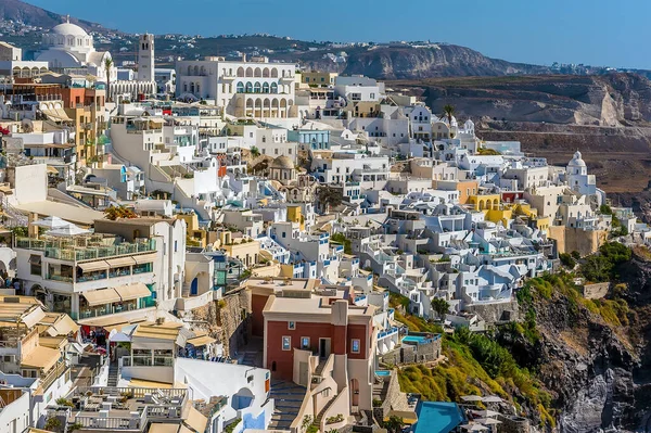 Eine Nahaufnahme Der Weiß Gestrichenen Gebäude Thira Santorin Sommer — Stockfoto