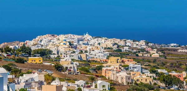 Panoramautsikt Mot Byn Oia Santorini Sommaren — Stockfoto