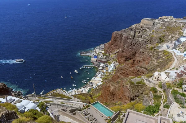 Blick Vom Dorf Oia Auf Santorin Auf Die Bucht Von — Stockfoto