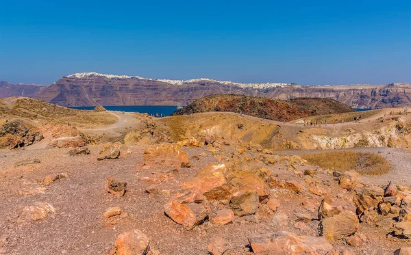Blick Über Die Vulkaninsel Nea Kameni Santorin Zum Zentralen Caldera — Stockfoto
