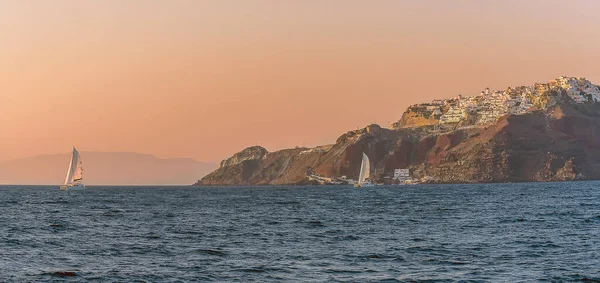 View Northern Tip Caldera Santorini Sun Sets Summers Evening — Stock Photo, Image