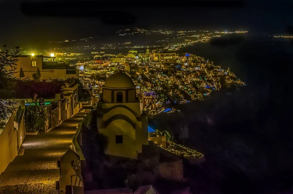 Long Exposure View Night Town Fira Santorini Summertime — Stock Photo, Image