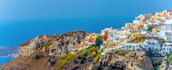 Castillo Ciudad Oia Borde Caldera Santorini Verano —  Fotos de Stock