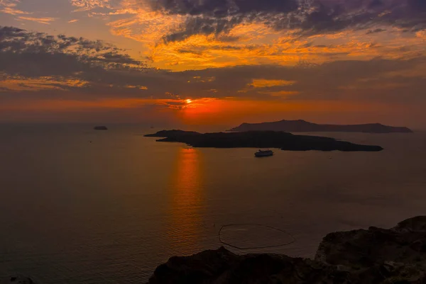 Una Vista Mentre Sole Tramonta Dall Isola Santorini Estate — Foto Stock