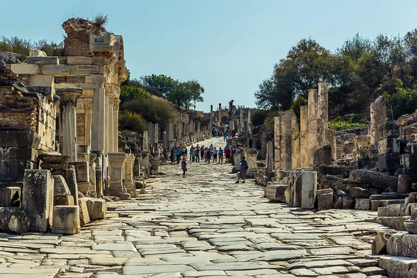 Kruising Van Curetes Street Marmeren Weg Efeze Turkije — Stockfoto