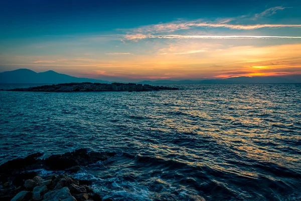 Tramonto Kusadasi Turchia Sullo Stretto Micale Verso Isola Greca Samos — Foto Stock