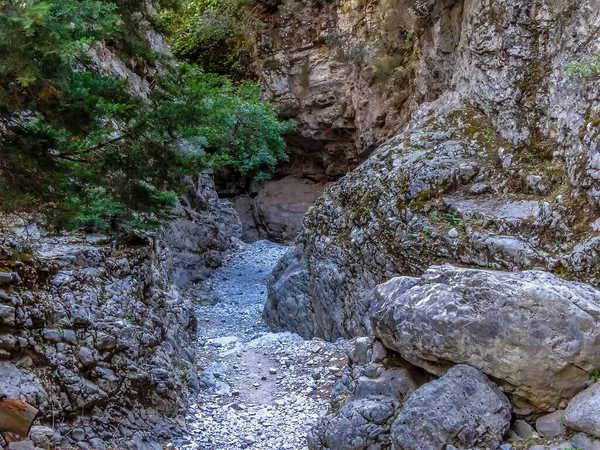 Het Pad Versmalt Imbros Gorge Bij Chania Kreta Een Zonnige — Stockfoto