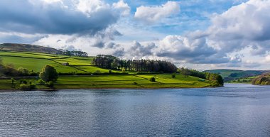 Derwent Valley, Derbyshire, İngiltere 'deki Ladybower Barajı' nın batısına bakan manzara.