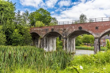 Coalbrookdale, Shropshire 'daki eski viyadük. İngiltere sazlıklardan yapılmış bir yatağın içinden izlendi
