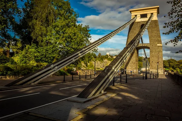 View Supports Clifton Suspension Bridge River Avon Bright Autumn Day — Stock Photo, Image