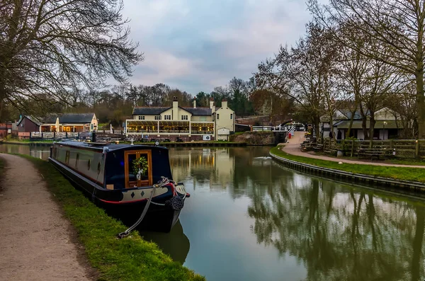 Pohled Soumraku Přes Dolní Pánev Kanálu Foxton Locks Velká Británie — Stock fotografie