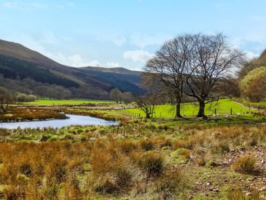 Brecon Beacons, Wales, İngiltere 'deki Wye Nehri manzarası.