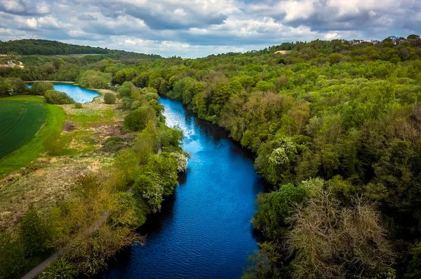 Kilátás Conisbrough Viaduktról Don Folyóra Yorkshire Egyesült Királyság Tavasszal — Stock Fotó