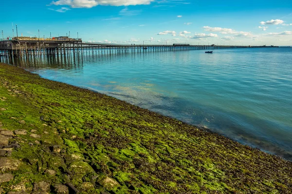 Blick Über Die Küste Zum Längsten Vergnügungspier Der Welt Southend — Stockfoto