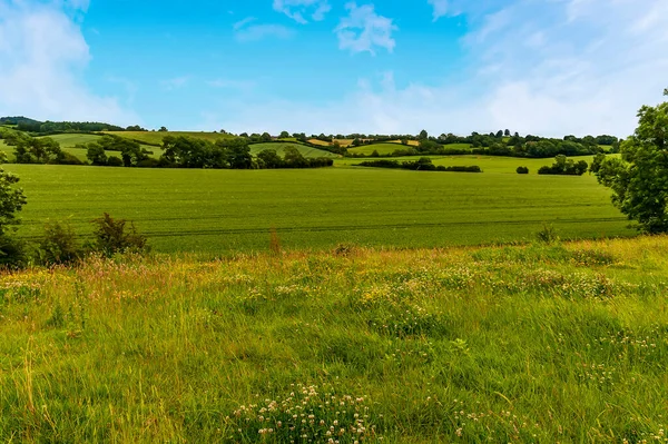 Uma Vista Sobre Campos Partir Aterro Viaduto Perto Catesby Warwickshire — Fotografia de Stock