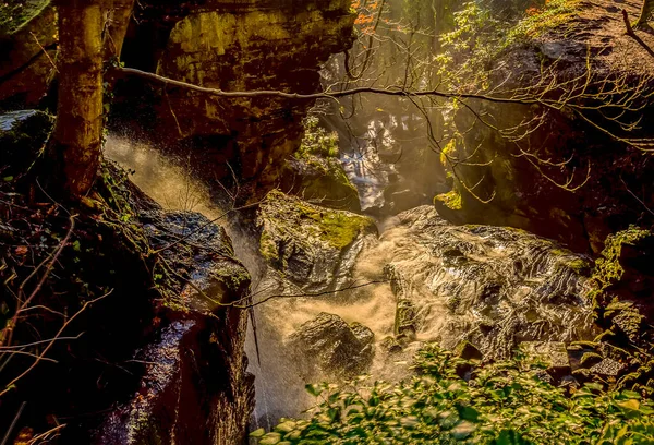 Uma Longa Exposição Vista Para Cachoeiras Lumsdale Bentley Brook Derbyshire — Fotografia de Stock
