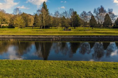 Nottinghamshire, İngiltere 'deki Newstead Park' taki bir gölde yansımalar.