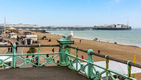 Ser Över Strandpromenaden Räcken Mot Palace Pier Brighton Storbritannien Solig — Stockfoto