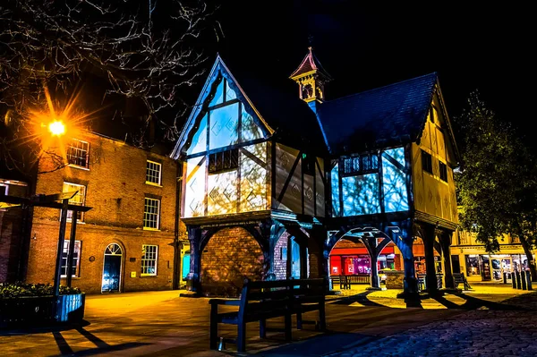 Une Vue Arrière Place Eglise Market Harborough Royaume Uni Nuit — Photo
