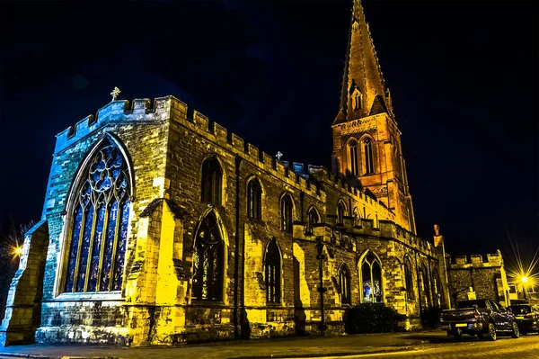 Över Baksidan Kyrkan Market Harborough Storbritannien Natten — Stockfoto