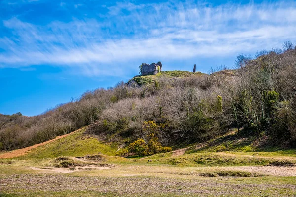 Blick Zurück Den Ruinen Von Pennard Castle Auf Dem Weg — Stockfoto