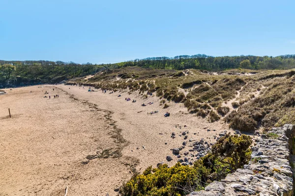 Una Vista Sobre Playa Barafundle Las Dunas Arena Costa Pembrokeshire — Foto de Stock