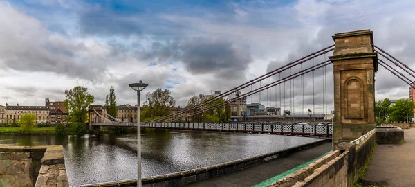 Una Vista Través Del Clyde Portland Street Suspension Bridge Glasgow — Foto de Stock