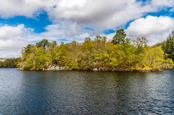 Uitzicht Een Eilandje Loch Katrine Schotse Hooglanden Een Zomerse Dag — Stockfoto