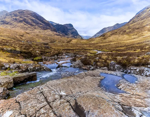 Una Vista Por Arroyo Hacia Glencoe Escocia Día Verano — Foto de Stock