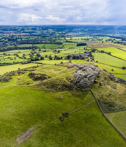 Légi Panoráma Kilátás Nyílik Armscliffe Crag Lower Wharfe Valley Yorkshire — Stock Fotó