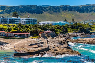 Hermanus, Güney Afrika 'da ilkbaharda merkez promontuma doğru bir manzara