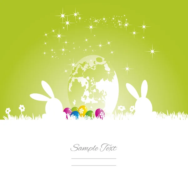 Easter rabbits moon egg green white background — Stock Vector