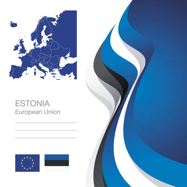 エストニア欧州連合旗リボン マップ抽象的な背景 — ストックベクタ