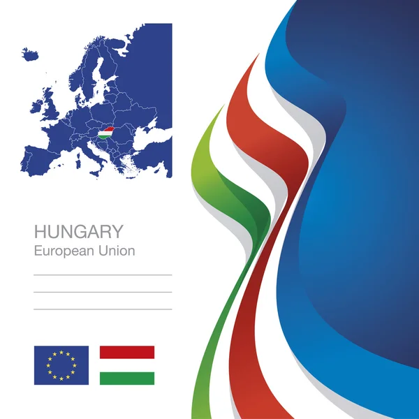Угорщина Європейського Союзу прапор стрічки карту абстрактним фоном — стоковий вектор