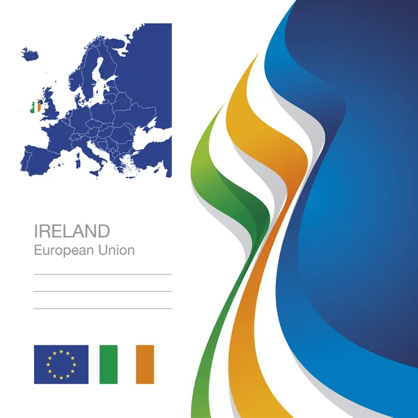 Ierland Europese Unie vlag lint kaart abstracte achtergrond — Stockvector