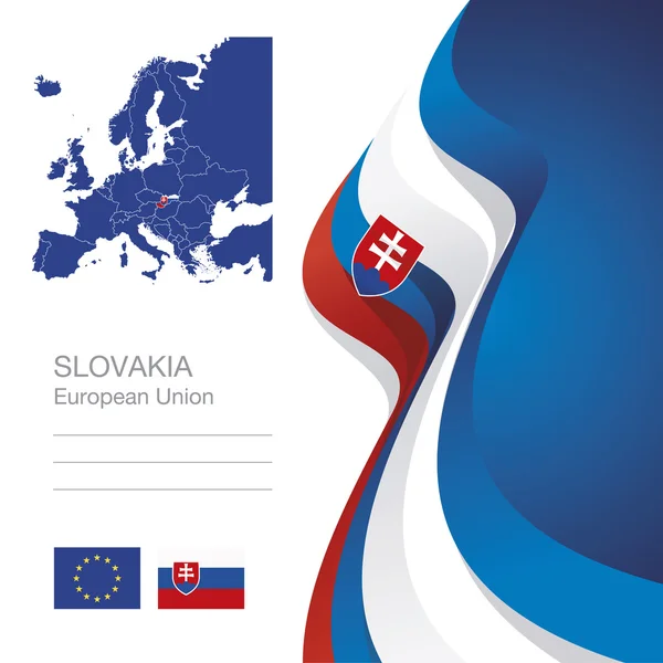 Slovacchia Unione europea bandiera nastro mappa astratto sfondo — Vettoriale Stock