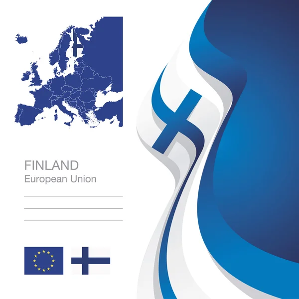 Finlandia Unione europea bandiera nastro mappa astratto sfondo — Vettoriale Stock